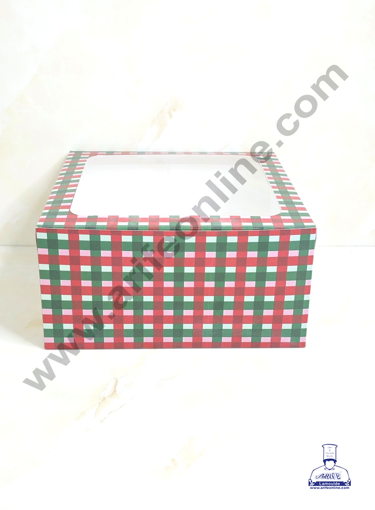 Red & Green Checks Christmas design 1 kg Cake Box (10 x 10 x 5 inch)| Print-02 | Big - 10 Pcs Pack (MOQ 12 PACK)
