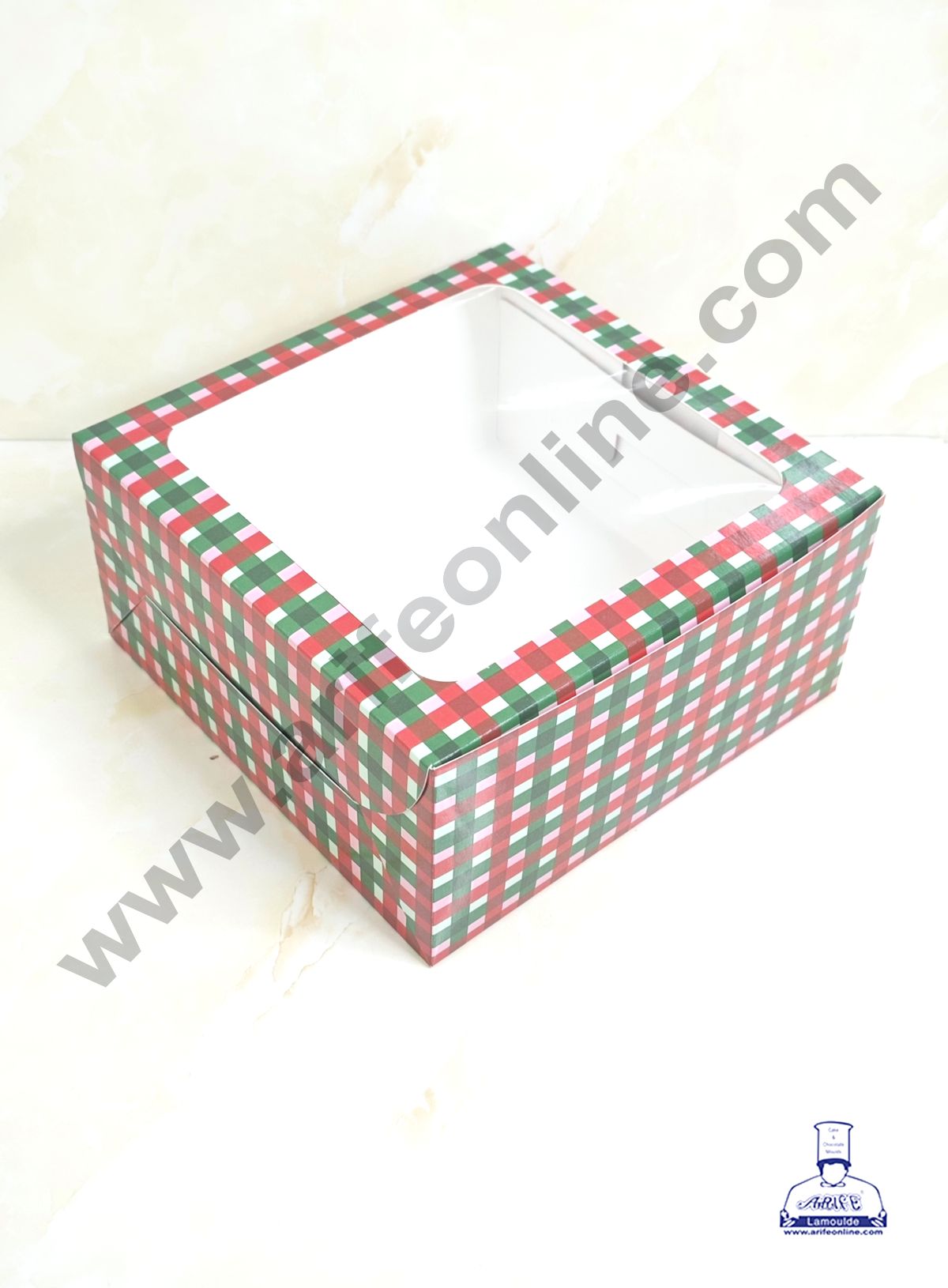 Red & Green Checks Christmas design 1 kg Cake Box (10 x 10 x 5 inch)| Print-02 | Big - 10 Pcs Pack (MOQ 12 PACK)
