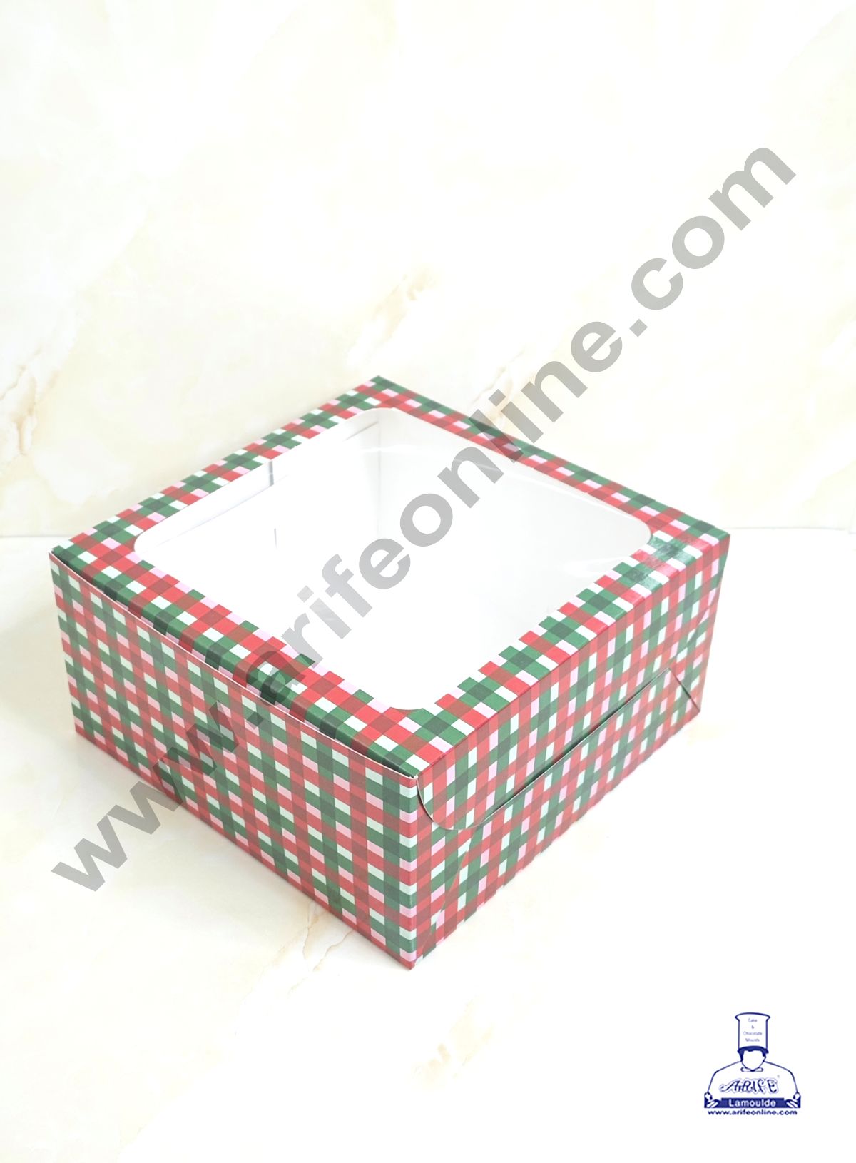 Red & Green Checks Christmas design 1 kg Cake Box (10 x 10 x 5 inch)| Print-02 | Big - 10 Pcs Pack (MOQ 12 PACK)