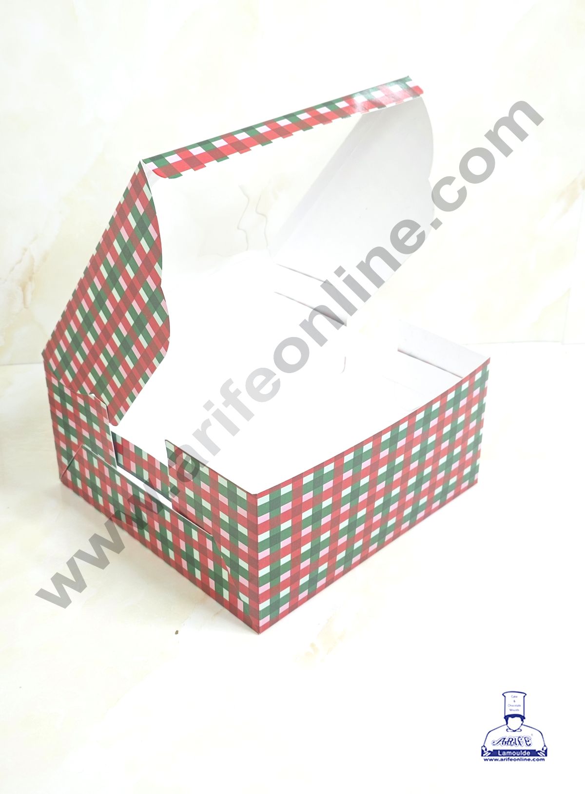 Red & Green Checks Christmas design 1 kg Cake Box (10 x 10 x 5 inch)| Print-02 | Big - 10 Pcs Pack (MOQ 12 PACK)