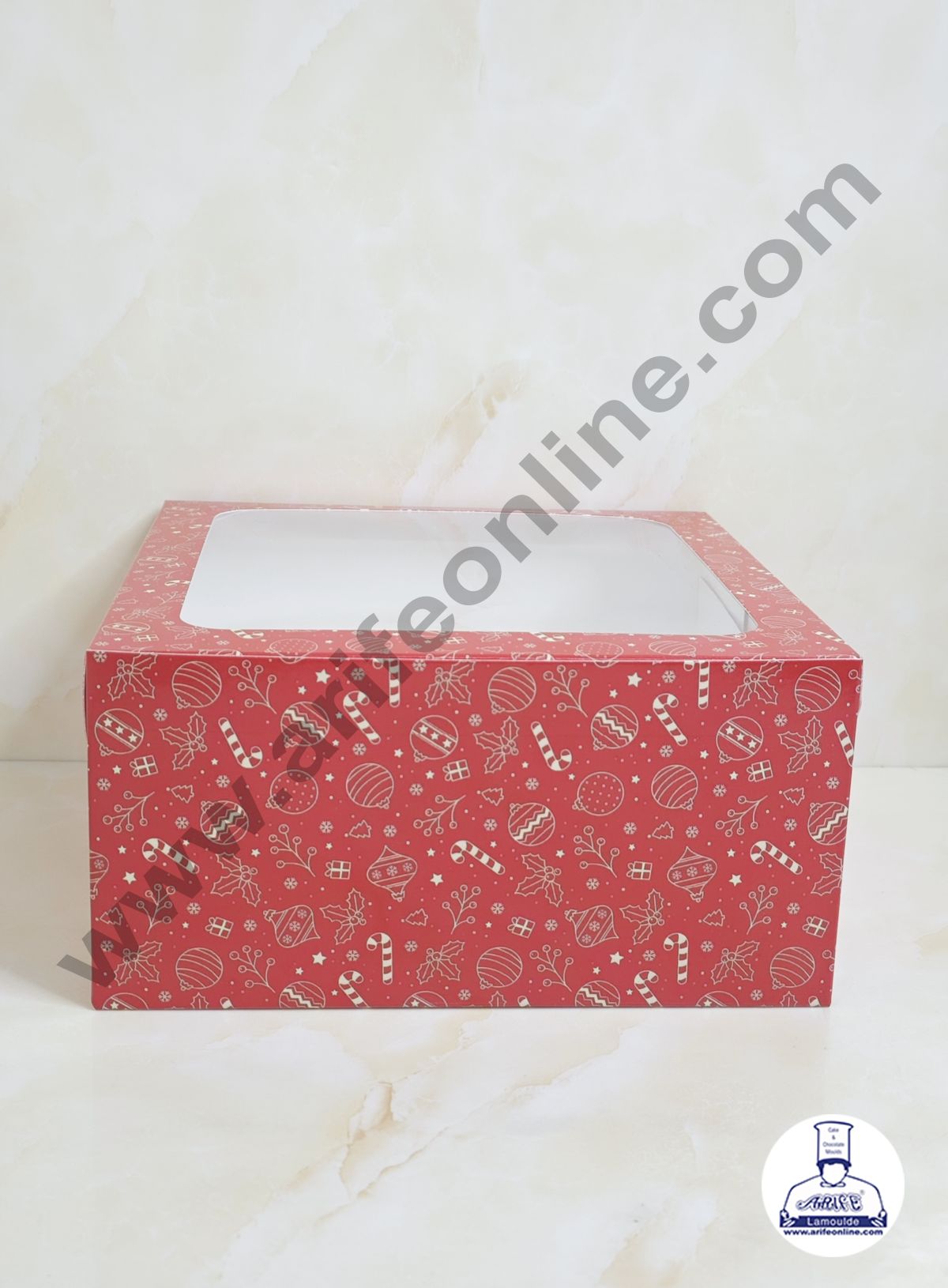 Red Christmas design 1 kg Cake Box (10 x 10 x 5 inch)| Print-03 | Big - 10 Pcs Pack (MOQ 12 PACK)