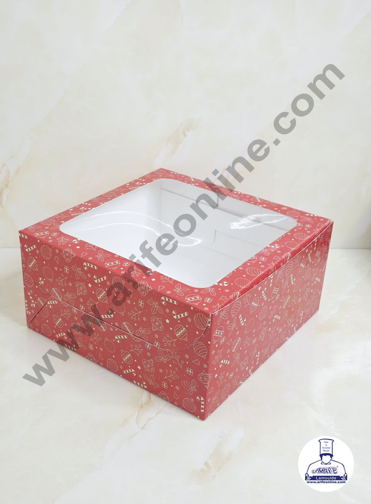 Red Christmas design 1 kg Cake Box (10 x 10 x 5 inch)| Print-03 | Big - 10 Pcs Pack (MOQ 12 PACK)