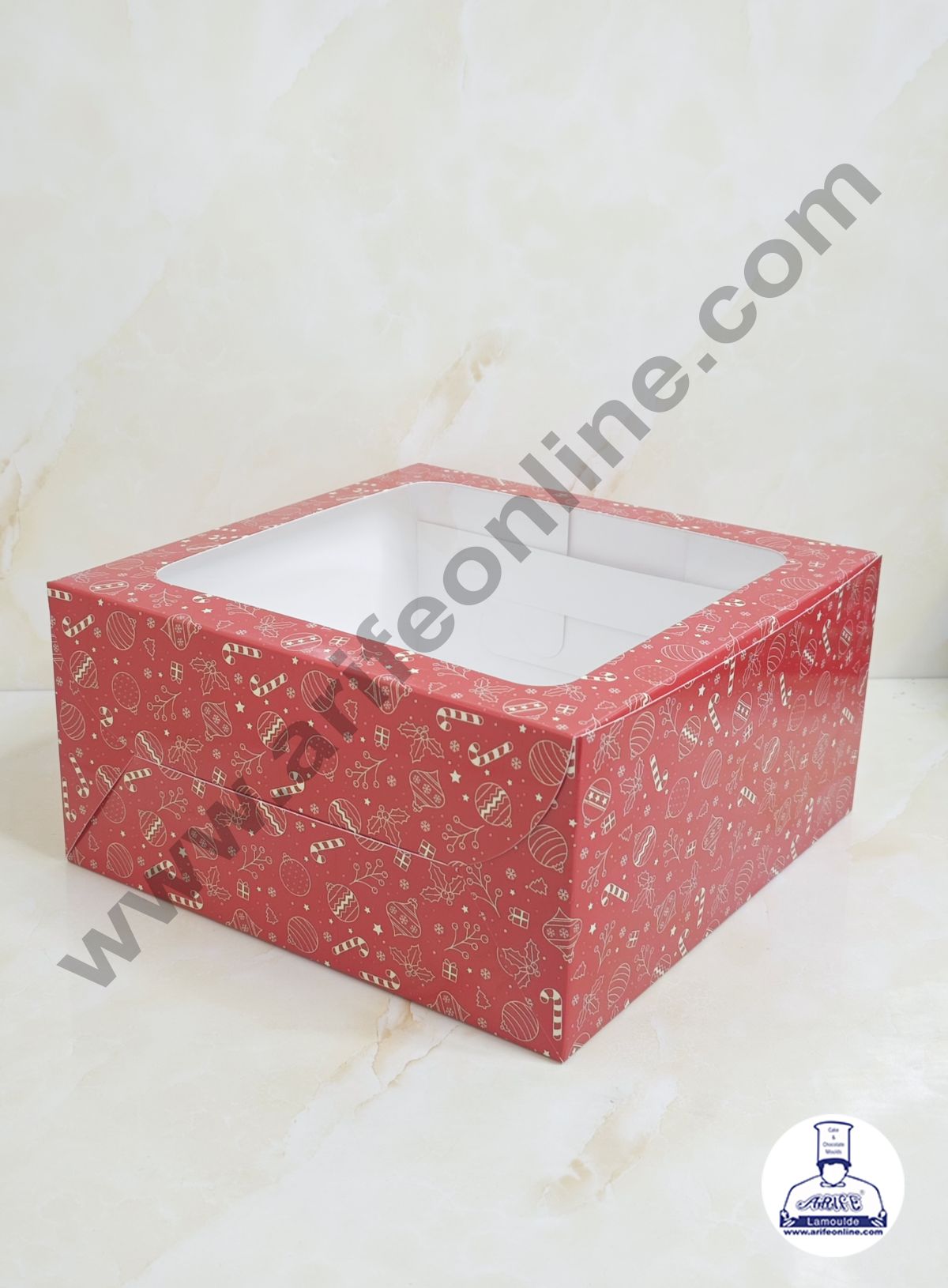 Red Christmas design 1 kg Cake Box (10 x 10 x 5 inch)| Print-03 | Big - 10 Pcs Pack (MOQ 12 PACK)