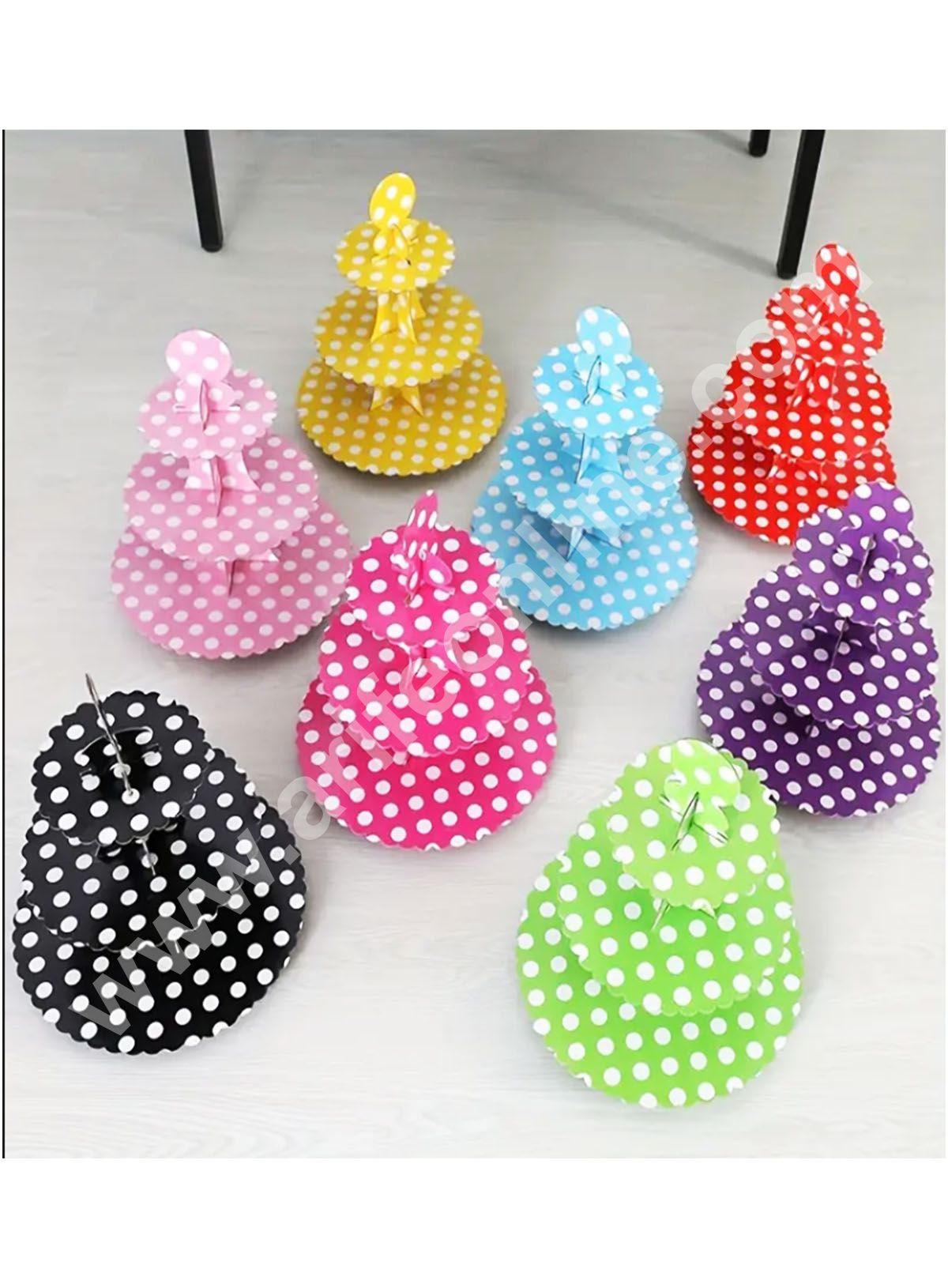 Cake Decor™ 3 Tier Large Polka Dots Printed Round Cardboard Cupcake Stand