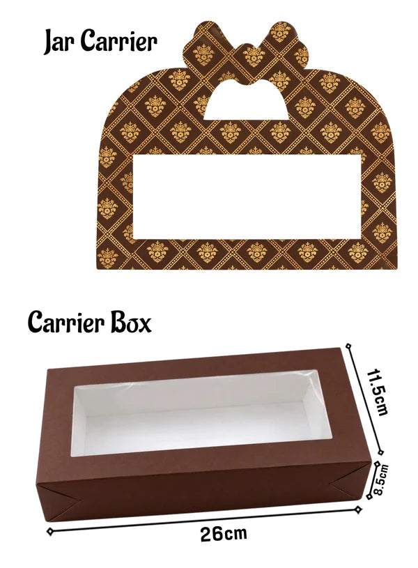 3 Jar Brown Floral Design Traditional Gift Hamper Box with Clear Window Without Jars (1Pc) | 26 x 8.5 x 11.5 cm | SBBX-TBL-2119 | (MOQ 100 PCS)