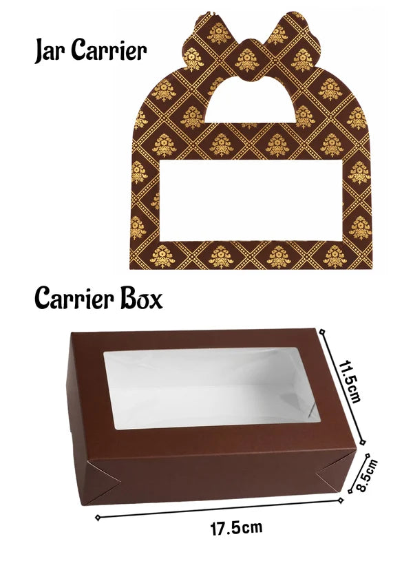 2 Jar Box Brown Floral Design Traditional Gift Hamper Box with Clear Window Without Jars (1Pc) | 17.5 x 8.5 x 11.5 cm | SBBX-TBL-2118 | (MOQ 100 PCS)