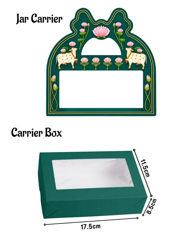 2 Jar Box Green Lotus Design Traditional Gift Hamper Box with Clear Window Without Jars (1Pc) | 17.5 x 8.5 x 11.5 cm | SBBX-TBL-2121 | (MOQ 100 PCS)