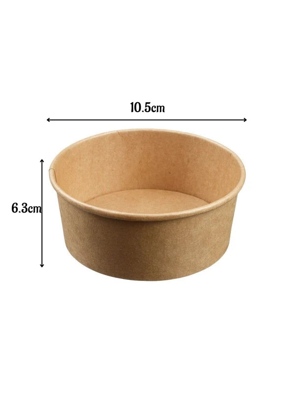 Kraft Paper Round Salad Bowl With Lid (350ML) | 10.5 x 6.5 cm | Paper Food Container (SB-Salad-350ML) - (MOQ 100 PCS)