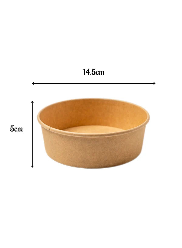 Kraft Paper Round Salad Bowl With Lid (500ML) | 14.5 x 5 cm | Paper Food Container  (SB-Salad-500ML) - (MOQ 100 PCS)