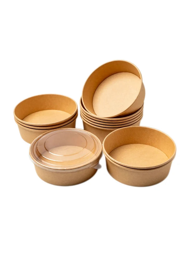 Kraft Paper Round Salad Bowl With Lid (750ML) | 14.5 x 6 cm | Paper Food Container  (SB-Salad-750ML) -(MOQ 100 PCS)