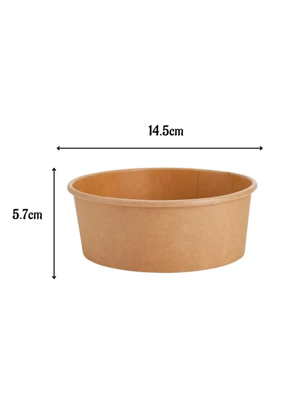 Kraft Paper Round Salad Bowl With Lid (750ML) | 14.5 x 6 cm | Paper Food Container  (SB-Salad-750ML) -(MOQ 100 PCS)
