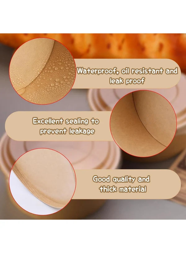 Kraft Paper Round Salad Bowl With Lid (1000ML) Paper Food Container  (SB-Salad-1000ML) - (MOQ 100 PCS) (Copy)