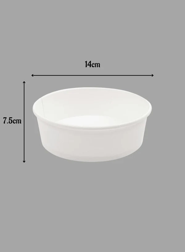 White Paper Round Salad Bowl With Lid (1000ML) | 14 x 7.5 cm | Paper Food Container (10 Pcs Pack) (SB-Salad-W-1000ML) - (MOQ 100 PCS)