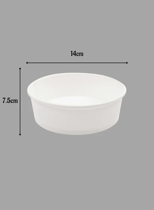 White Paper Round Salad Bowl With Lid (1000ML) | 14 x 7.5 cm | Paper Food Container (10 Pcs Pack) (SB-Salad-W-1000ML) - (MOQ 100 PCS)