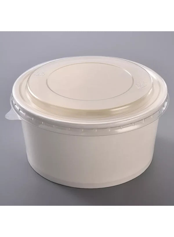 White Paper Round Salad Bowl With Lid (1000ML) | 14 x 7.5 cm | Paper Food Container (10 Pcs Pack) (SB-Salad-W-1000ML) - (MOQ 100 PCS)