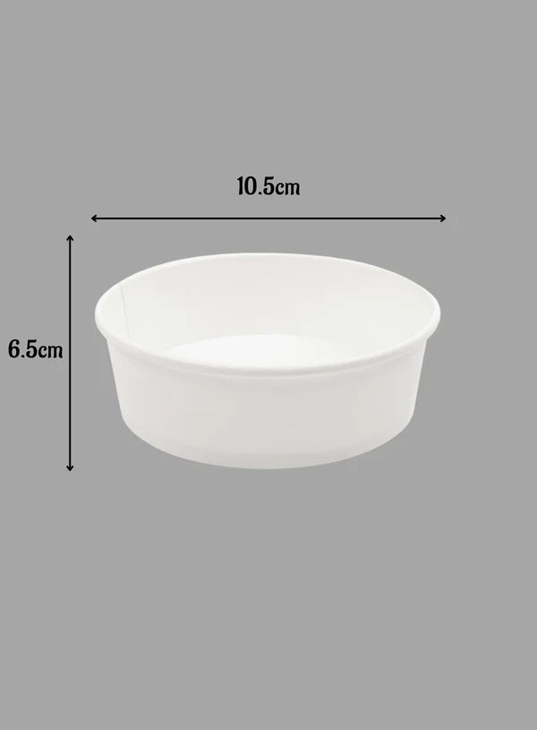 White Paper Round Salad Bowl With Lid (350ML) | 10.5 x 6.5 cm | Paper Food Container (SB-Salad-W-350ML) -(MOQ 100 PCS)