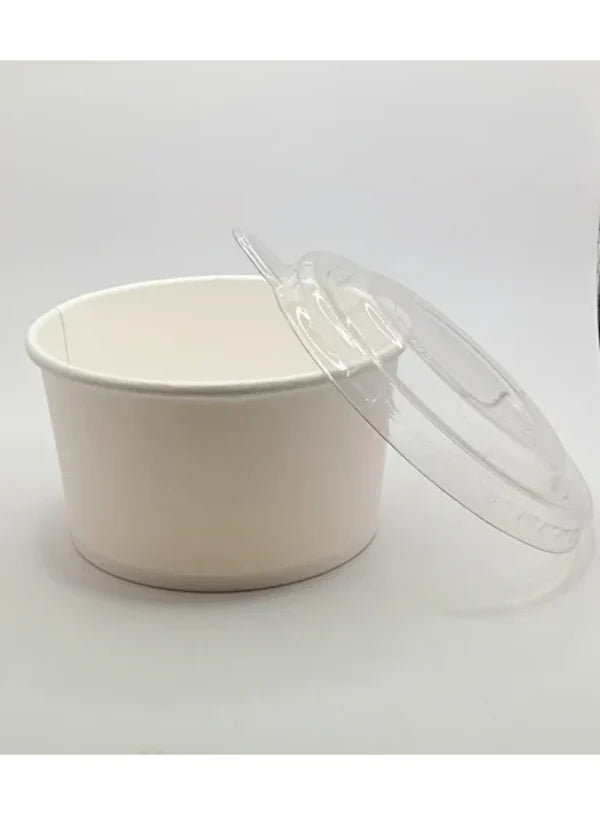 White Paper Round Salad Bowl With Lid (350ML) | 10.5 x 6.5 cm | Paper Food Container (SB-Salad-W-350ML) -(MOQ 100 PCS)