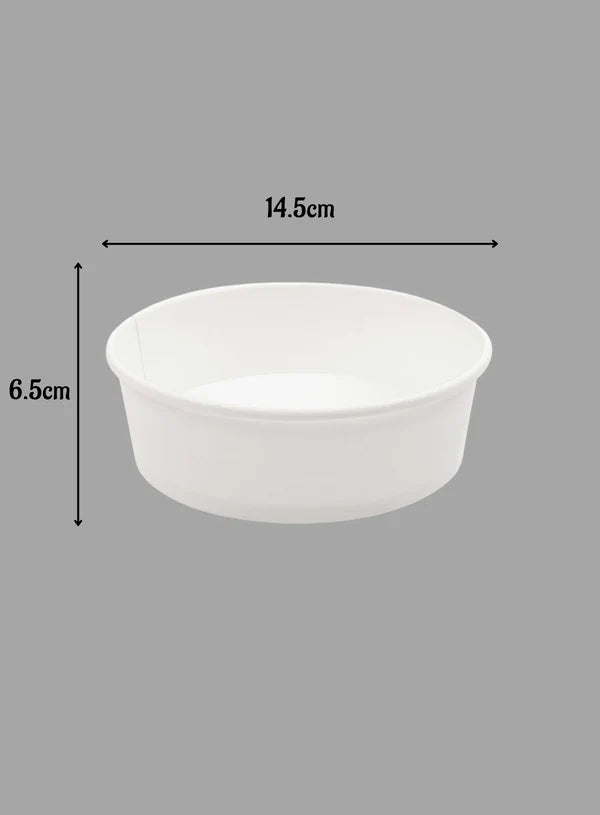White Paper Round Salad Bowl With Lid (750ML) | 14.5 x 6.5 cm | Paper Food Container (10 Pcs Pack) (SB-Salad-W-750ML) - (MOQ 100 PCS)