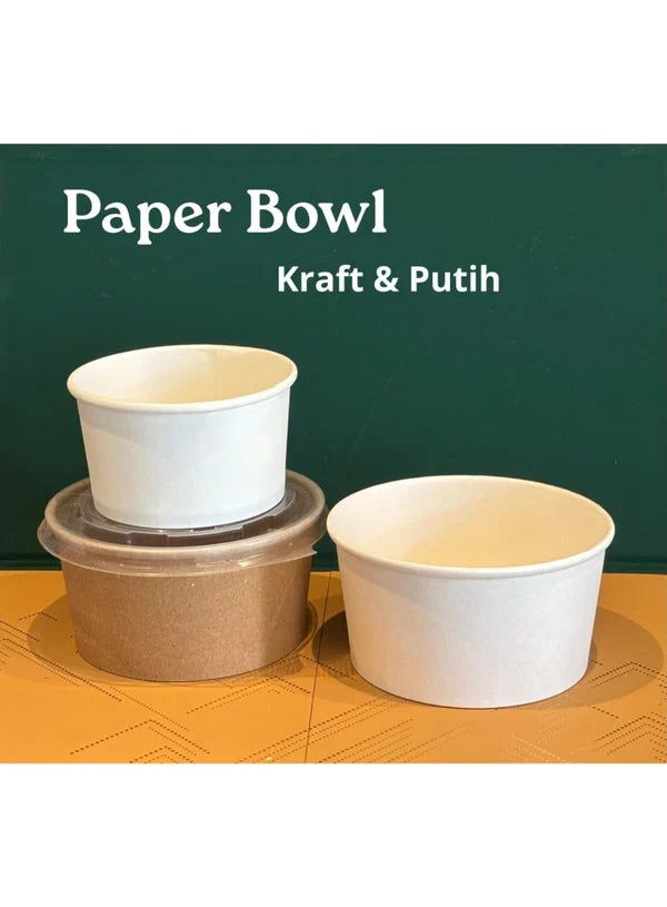 White Paper Round Salad Bowl With Lid (750ML) | 14.5 x 6.5 cm | Paper Food Container (10 Pcs Pack) (SB-Salad-W-750ML) - (MOQ 100 PCS)
