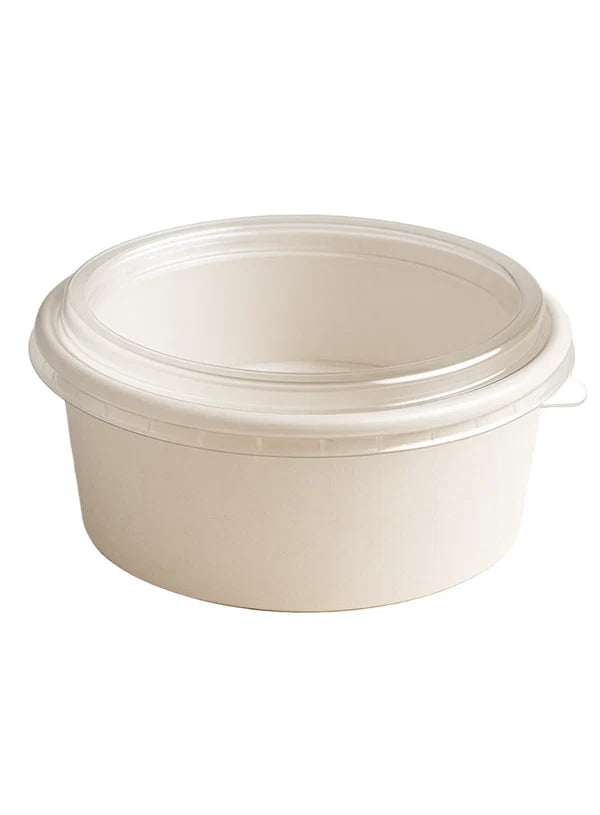 White Paper Round Salad Bowl With Lid (750ML) | 14.5 x 6.5 cm | Paper Food Container (10 Pcs Pack) (SB-Salad-W-750ML) - (MOQ 100 PCS)