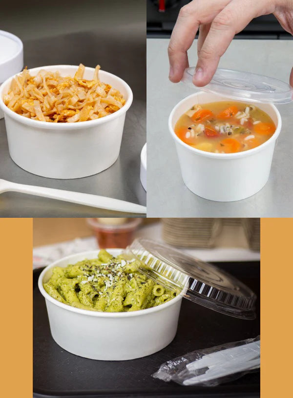 White Paper Round Salad Bowl With Lid (1000ML) | 14 x 7.5 cm | Paper Food Container (10 Pcs Pack) (SB-Salad-W-1000ML) - (MOQ 100 PCS)
