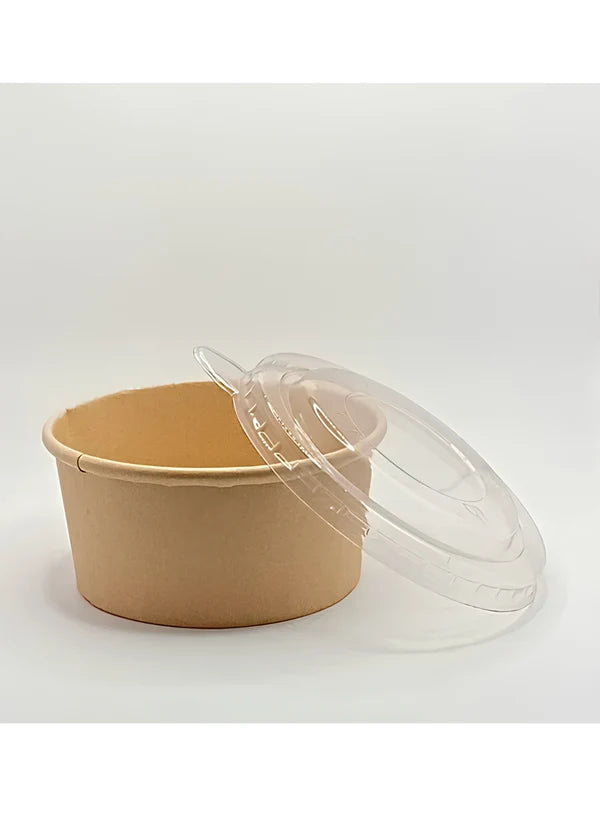 Kraft Paper Round Salad Bowl With Lid (350ML) | 10.5 x 6.5 cm | Paper Food Container (SB-Salad-350ML) - (MOQ 100 PCS)