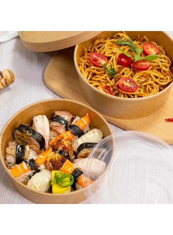 Kraft Paper Round Salad Bowl With Lid (250ML) | 10.5 x 5 cm | Paper Food Container (SB-Salad-250ML) - (MOQ 100 PCS)