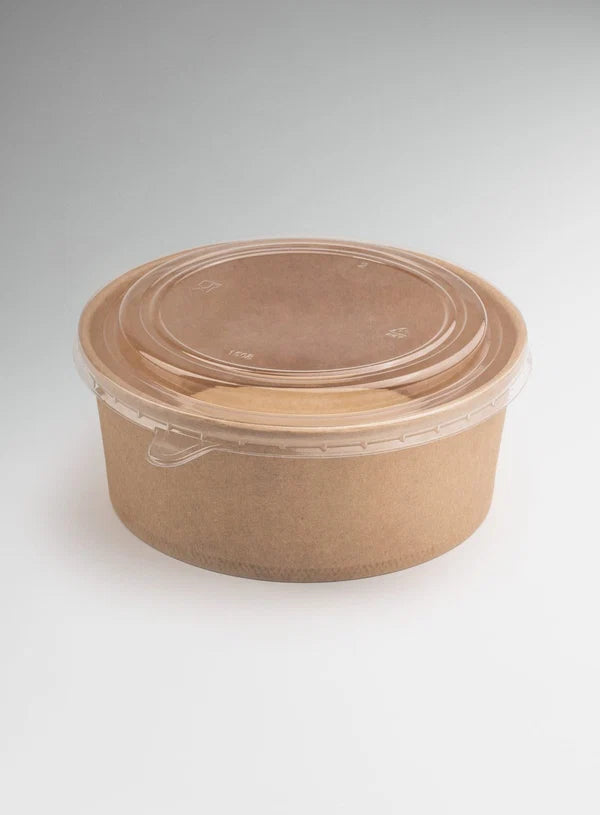 Kraft Paper Round Salad Bowl With Lid (350ML) | 10.5 x 6.5 cm | Paper Food Container (SB-Salad-350ML) - (MOQ 100 PCS)