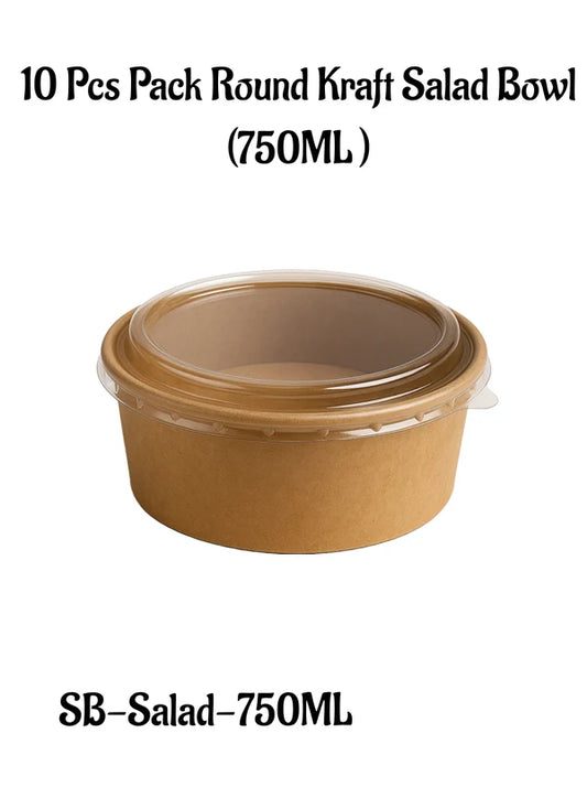 Kraft Paper Round Salad Bowl With Lid (750ML) | 14.5 x 6 cm | Paper Food Container  (SB-Salad-750ML) -(MOQ 100 PCS)