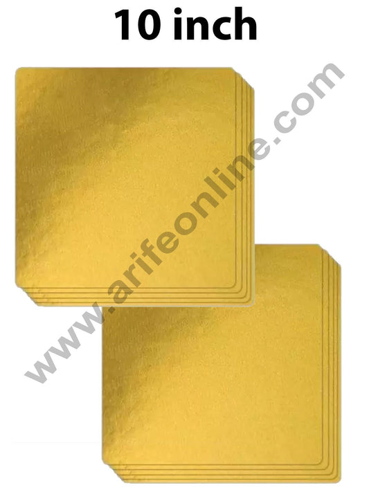 Cake Decor MDF Cake Base Gold Color 10 Pieces Square - 10 inch