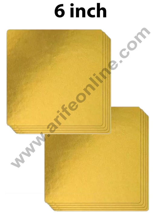 Cake Decor MDF Cake Base Gold Color 10 Pieces Square - 6 inch