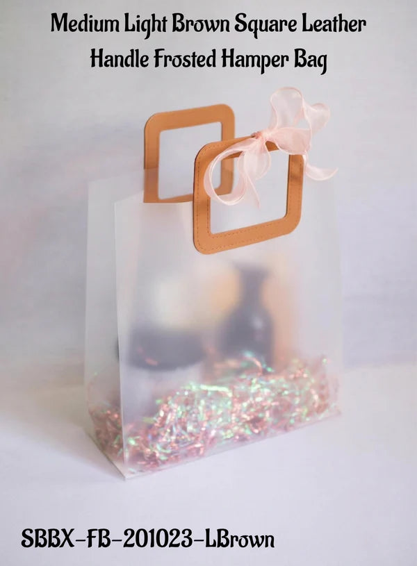 Medium Light Brown Square Leather Handle Frosted Hamper Bag (MOQ 100 PCS) (IE)