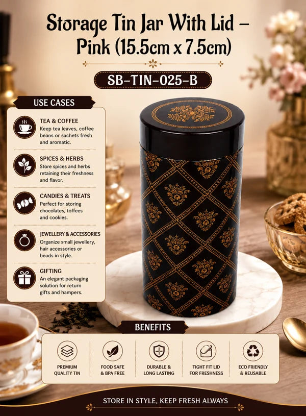 Big Metal Storage Tin Jar with Lid - Brown | (6x3 Inch) | Dry Fruit, Cookie & Snack Packaging (SB-TIN-B-4140) - (MOQ 100 PCS) (FM.10)