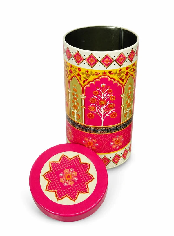 Big Metal Storage Tin Jar with Lid - Pink | (6x3 Inch) | Dry Fruit, Cookie & Snack Packaging (SB-TIN-B-4139) - (MOQ 100 PCS) (FM.10)