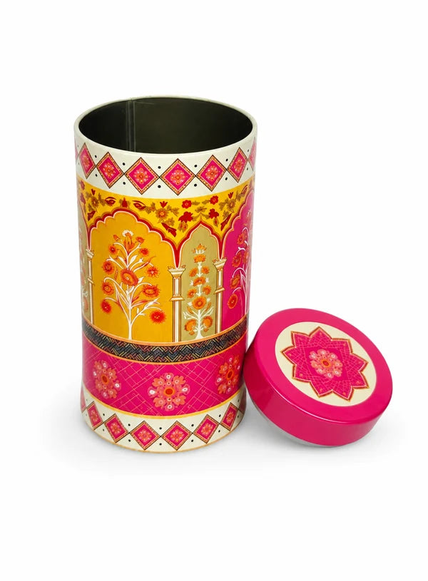 Big Metal Storage Tin Jar with Lid - Pink | (6x3 Inch) | Dry Fruit, Cookie & Snack Packaging (SB-TIN-B-4139) - (MOQ 100 PCS) (FM.10)