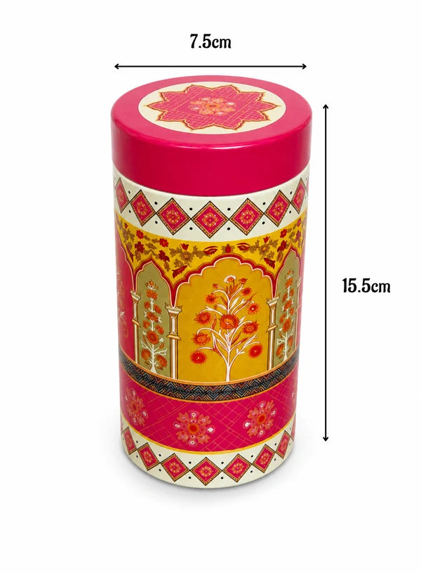 Big Metal Storage Tin Jar with Lid - Pink | (6x3 Inch) | Dry Fruit, Cookie & Snack Packaging (SB-TIN-B-4139) - (MOQ 100 PCS) (FM.10)