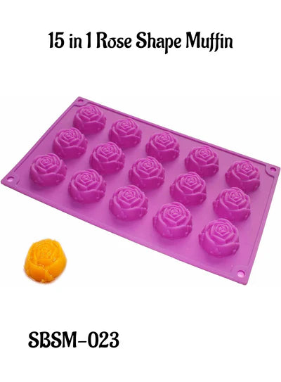 Silicon 15 in 1 Rose Shape Muffin Cupcake Mould (MOQ 12 PCS)