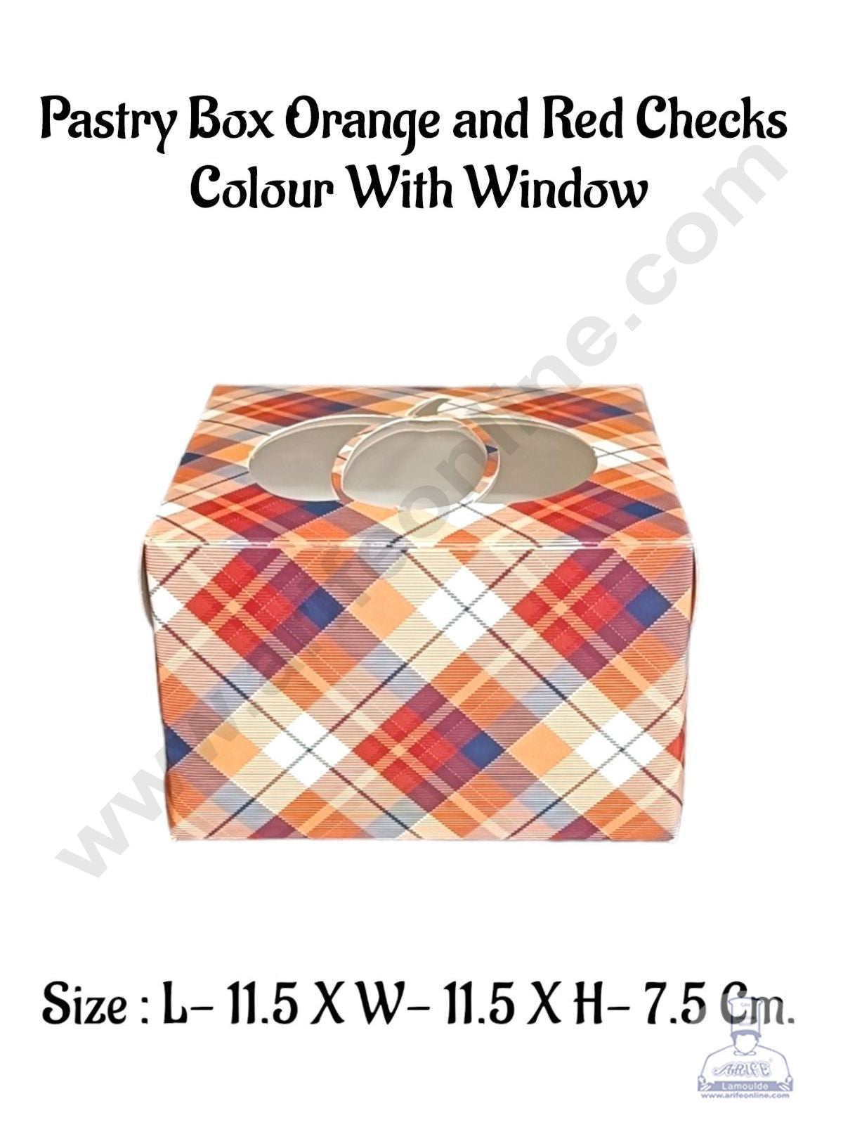 Pastry Box Orange And Red Checks  Colour With Window (Pack of 10 Pcs) (MOQ 12 PACK)