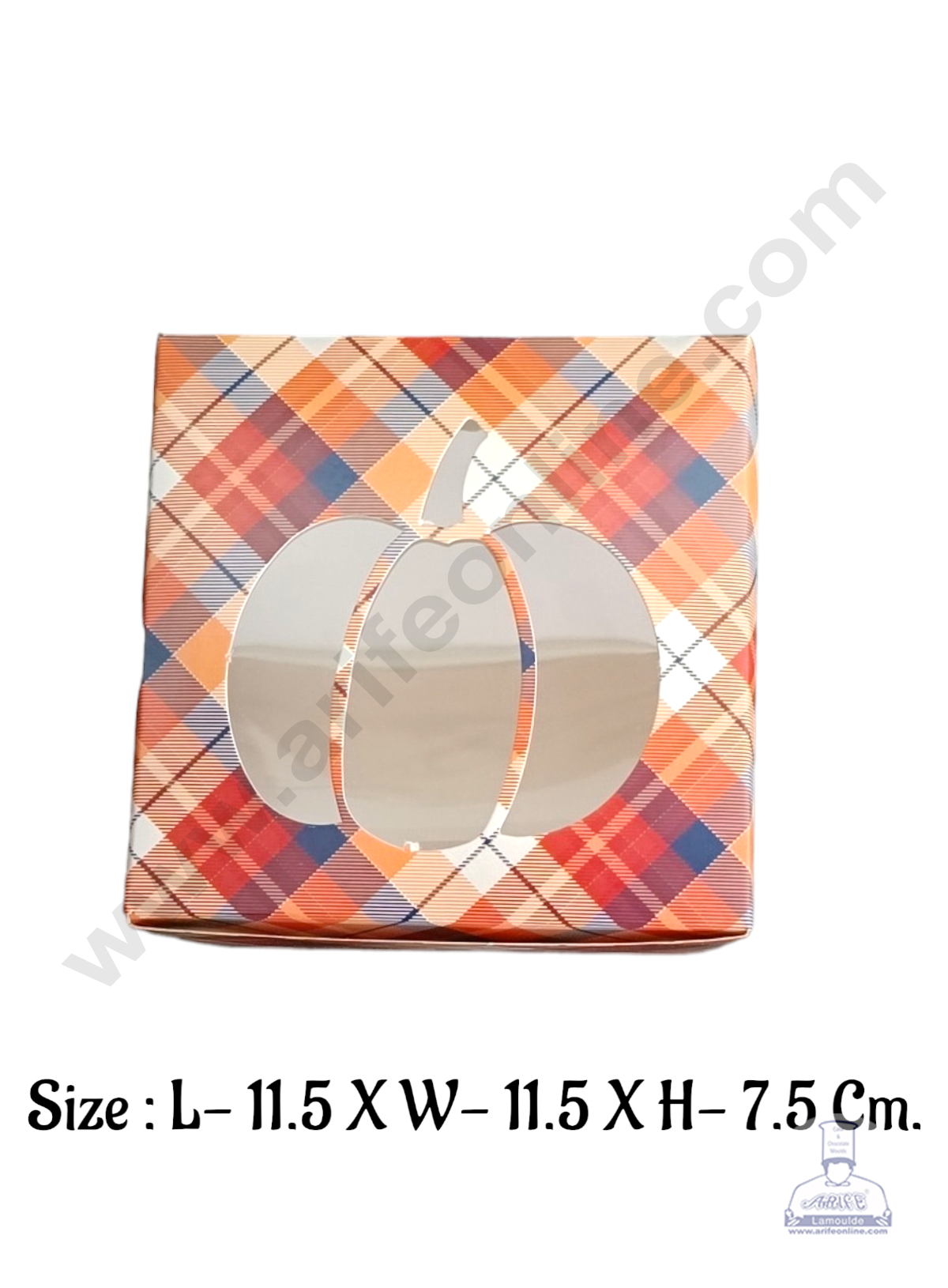 Pastry Box Orange And Red Checks  Colour With Window (Pack of 10 Pcs) (MOQ 12 PACK)