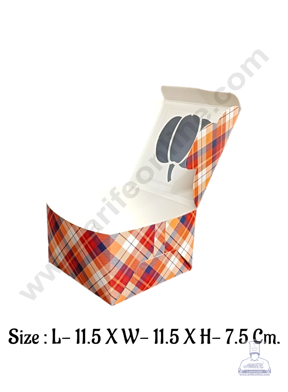 Pastry Box Orange And Red Checks  Colour With Window (Pack of 10 Pcs) (MOQ 12 PACK)