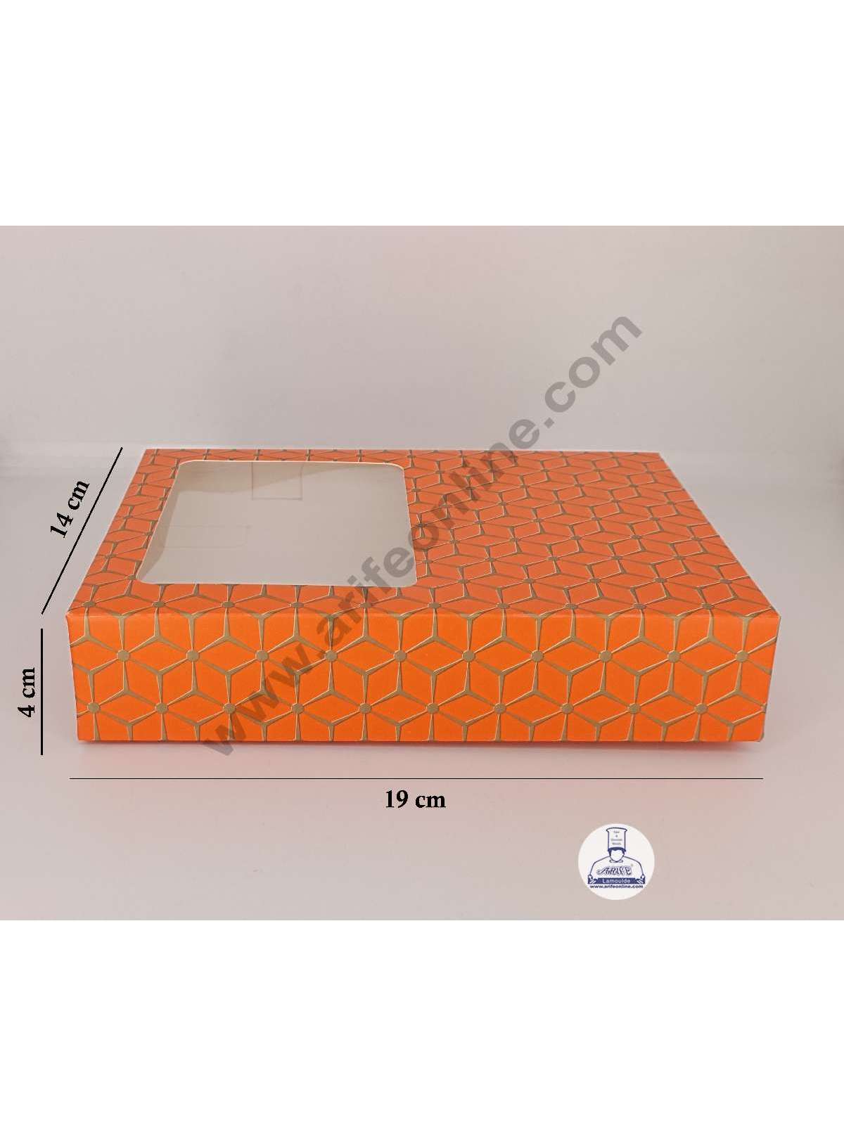 12 Cavity 3D Cube Print Chocolate Box with Cavity, Clear Window & Handle ( 10 Piece Pack ) - Orange (MOQ 12 PACK) (AED)