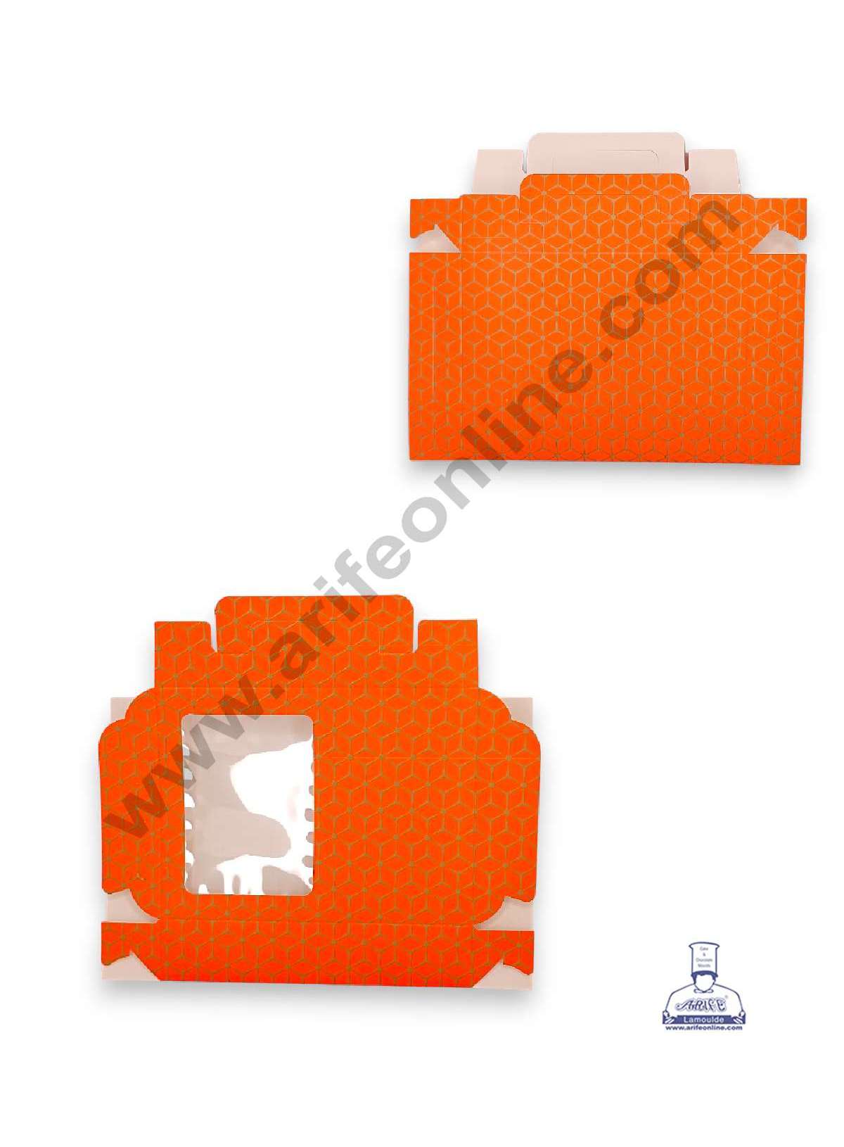 12 Cavity 3D Cube Print Chocolate Box with Cavity, Clear Window & Handle ( 10 Piece Pack ) - Orange (MOQ 12 PACK) (AED)