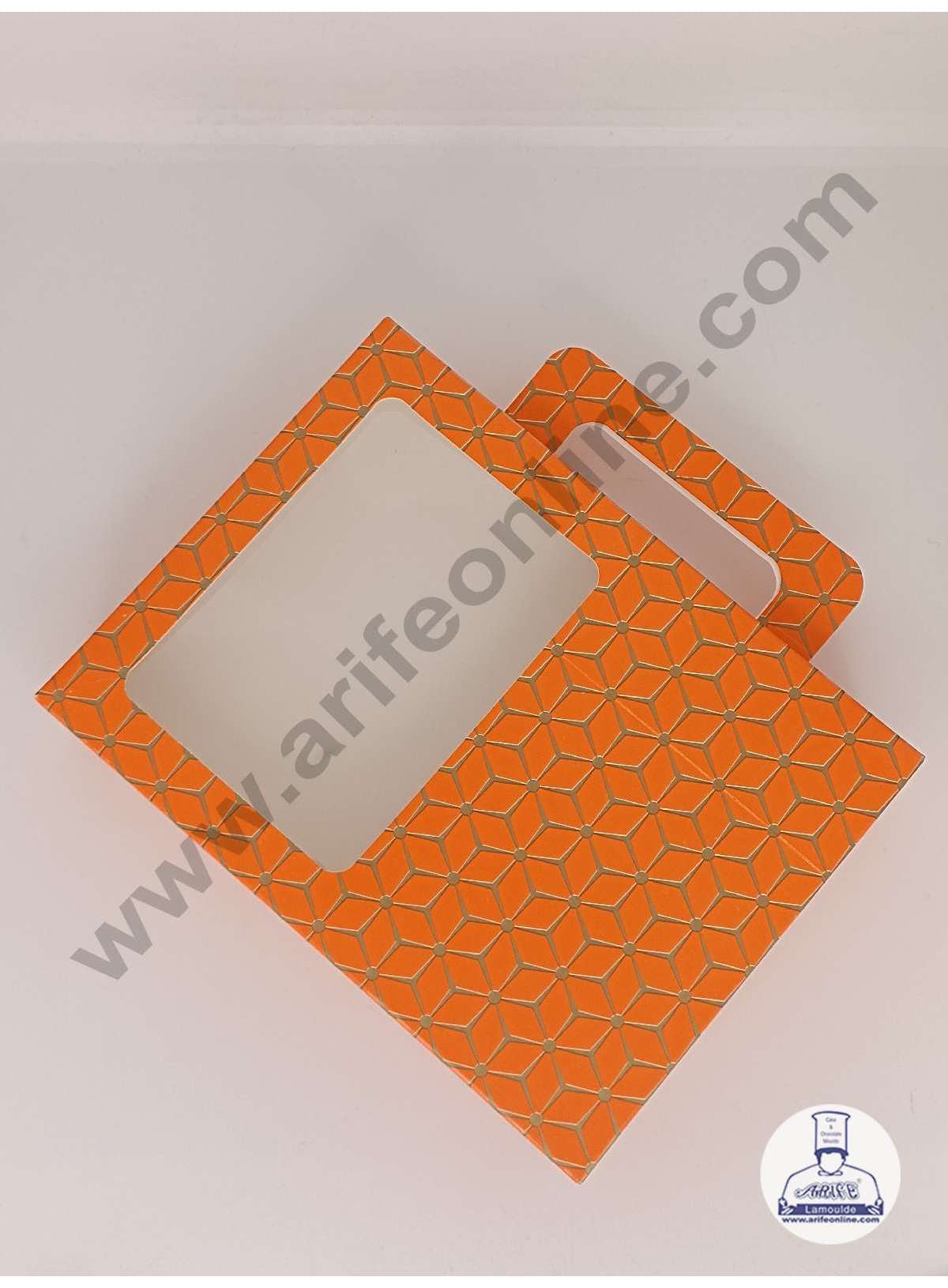 12 Cavity 3D Cube Print Chocolate Box with Cavity, Clear Window & Handle ( 10 Piece Pack ) - Orange (MOQ 12 PACK) (AED)