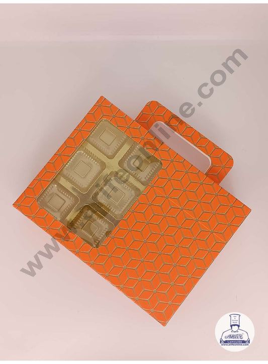 12 Cavity 3D Cube Print Chocolate Box with Cavity, Clear Window & Handle ( 10 Piece Pack ) - Orange (MOQ 12 PACK) (AED)