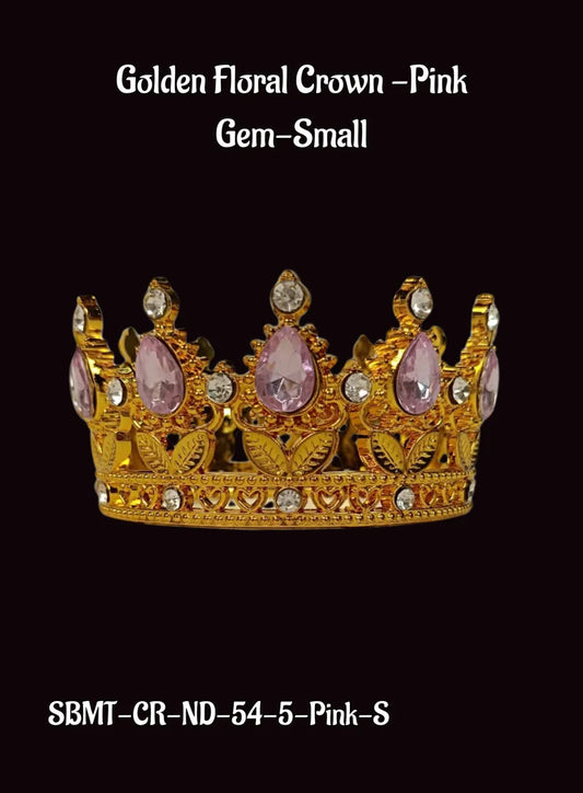 Golden Floral Crown -Pink Gem-Small Cake Topper (SBMT-CR-ND-54-5-Pink-S) (MOQ 12 PCS) (OE)