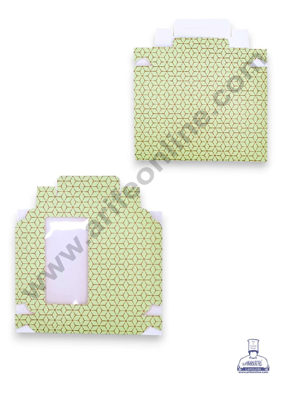 16 Cavity 3D Cube Print Chocolate Box with Cavity, Clear Window & Handle ( 10 Piece Pack ) - Pastel Green (MOQ 12 PACK) (RDD)