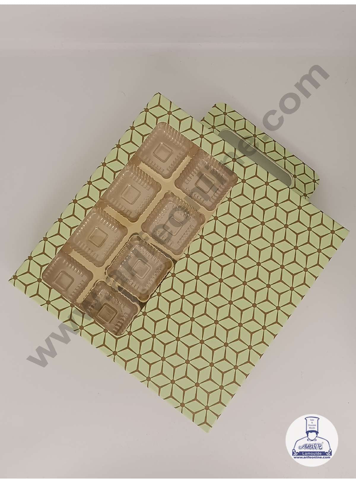 16 Cavity 3D Cube Print Chocolate Box with Cavity, Clear Window & Handle ( 10 Piece Pack ) - Pastel Green (MOQ 12 PACK) (RDD)