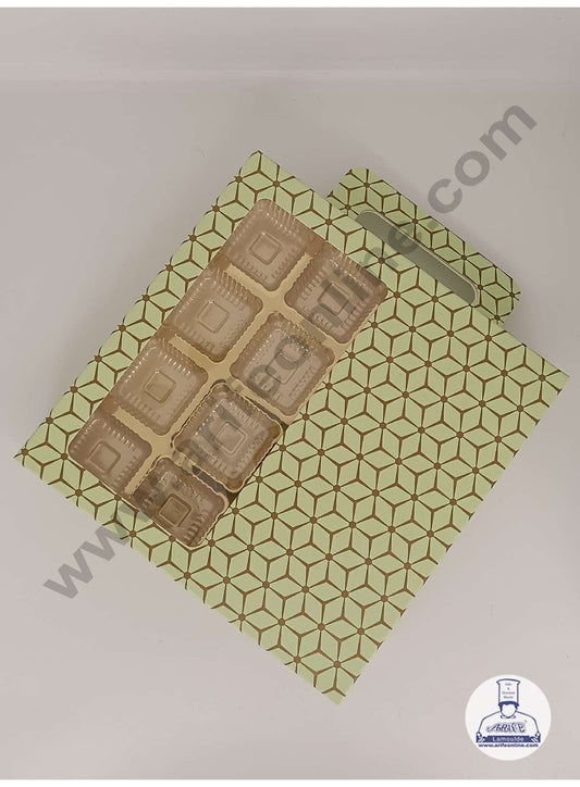 16 Cavity 3D Cube Print Chocolate Box with Cavity, Clear Window & Handle ( 10 Piece Pack ) - Pastel Green (MOQ 12 PACK) (RDD)