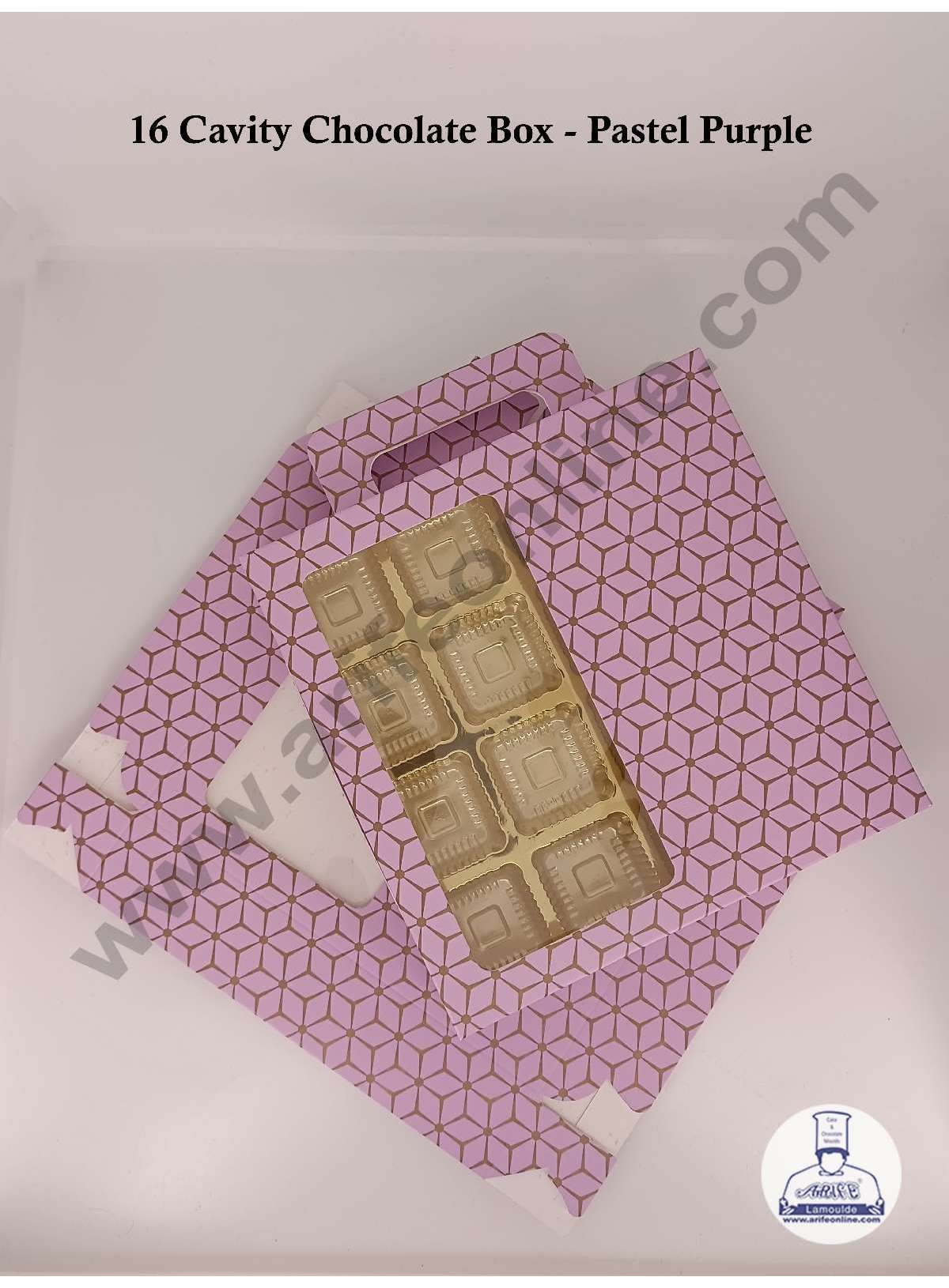 16 Cavity 3D Cube Print Chocolate Box with Cavity, Clear Window & Handle ( 10 Piece Pack ) - Pastel Purple (MOQ 12 PACK) (RDD)