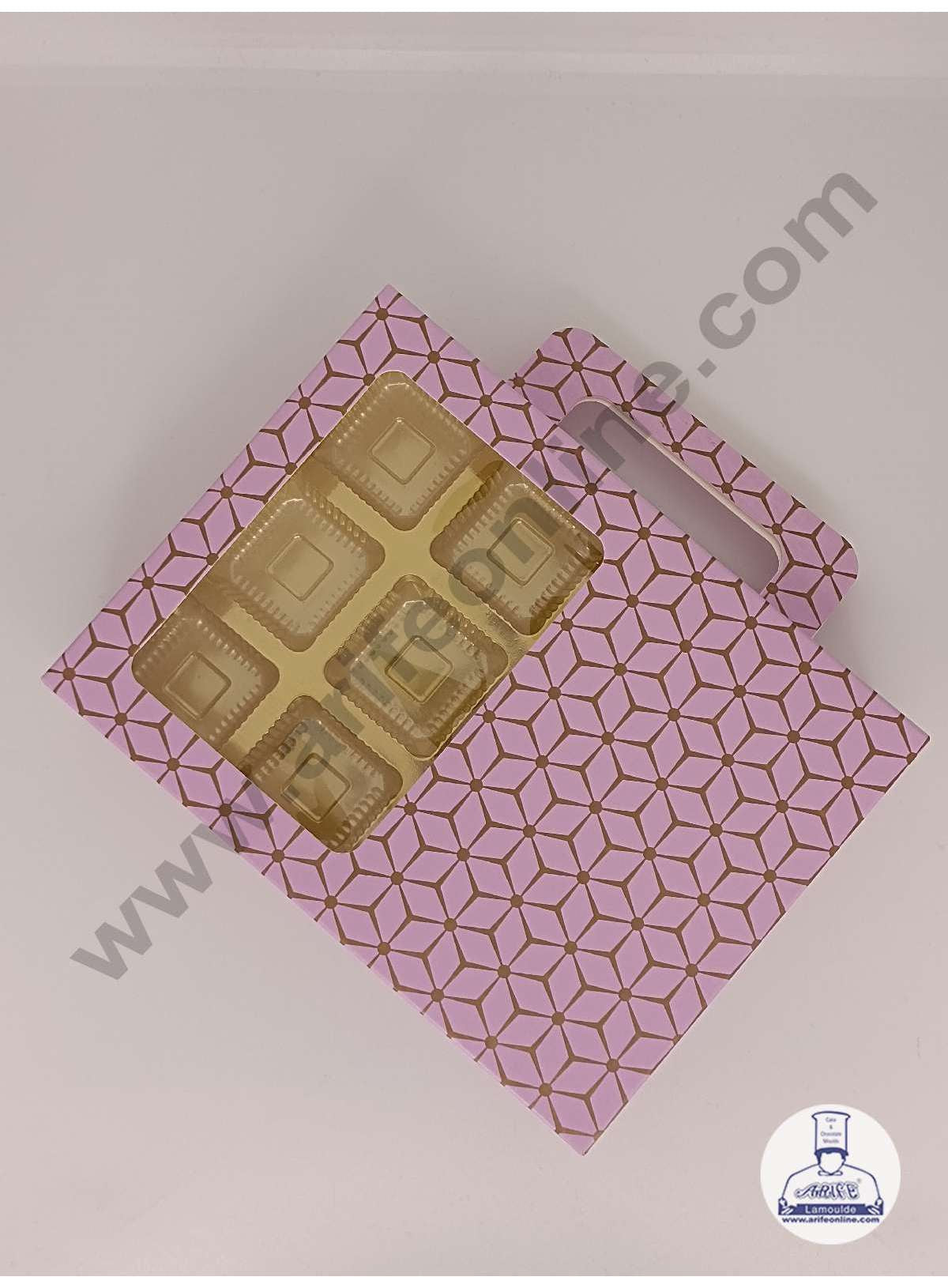 12 Cavity 3D Cube Print Chocolate Box with Cavity, Clear Window & Handle ( 10 Piece Pack ) - Pastel Purple (MOQ 12 PACK) (AED)